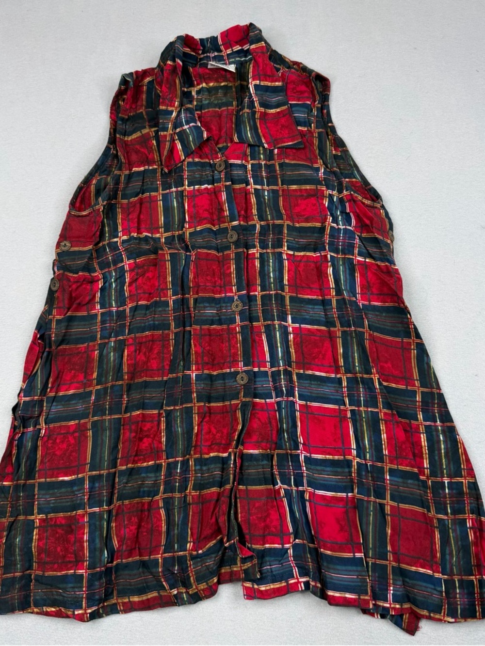 Vintage Yazdi Plaid Rayon Tunic Womens L Button Front Y2K Grunge Boho
